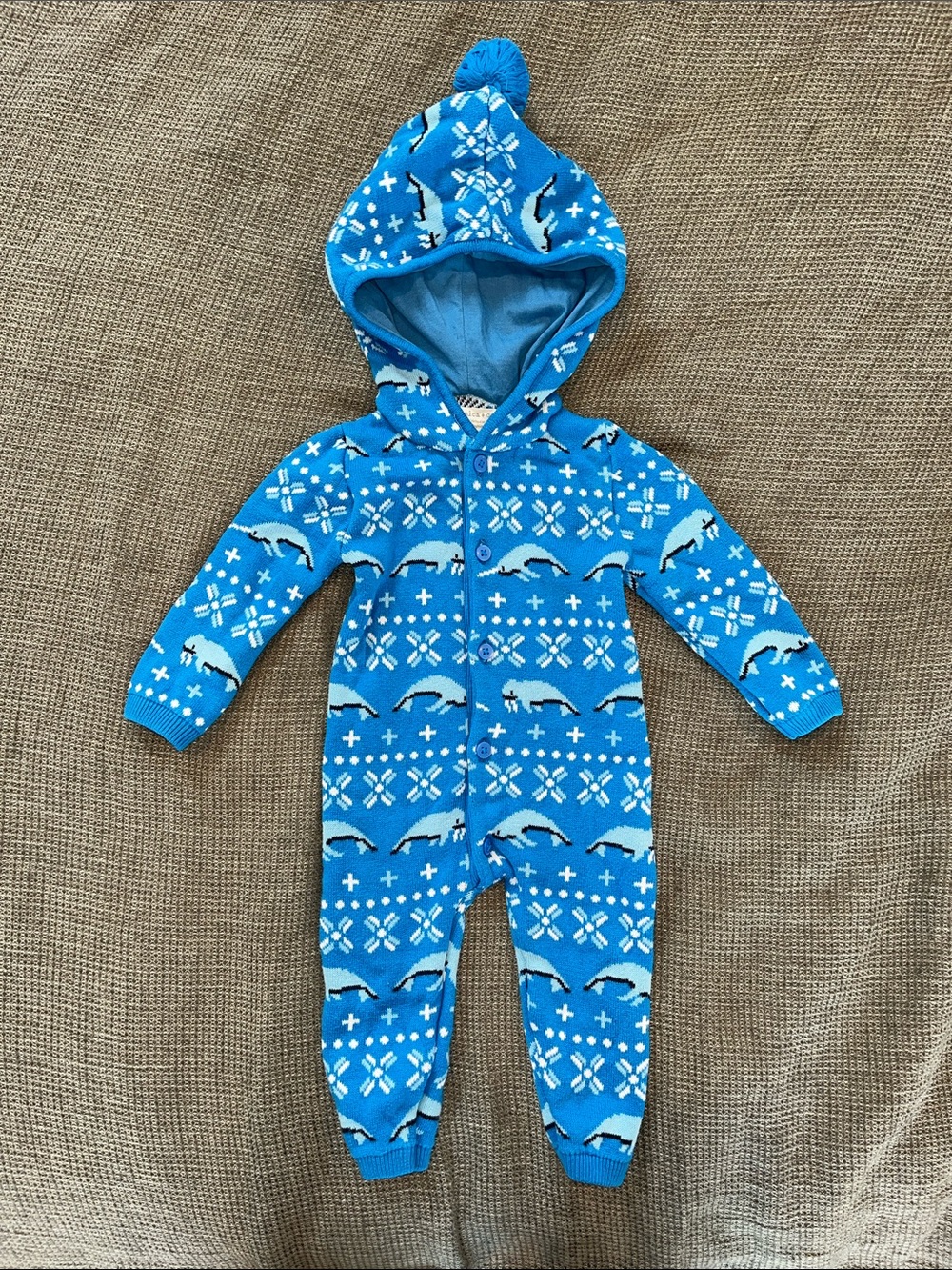 Blue Narwhal Hooded Knit One-Piece